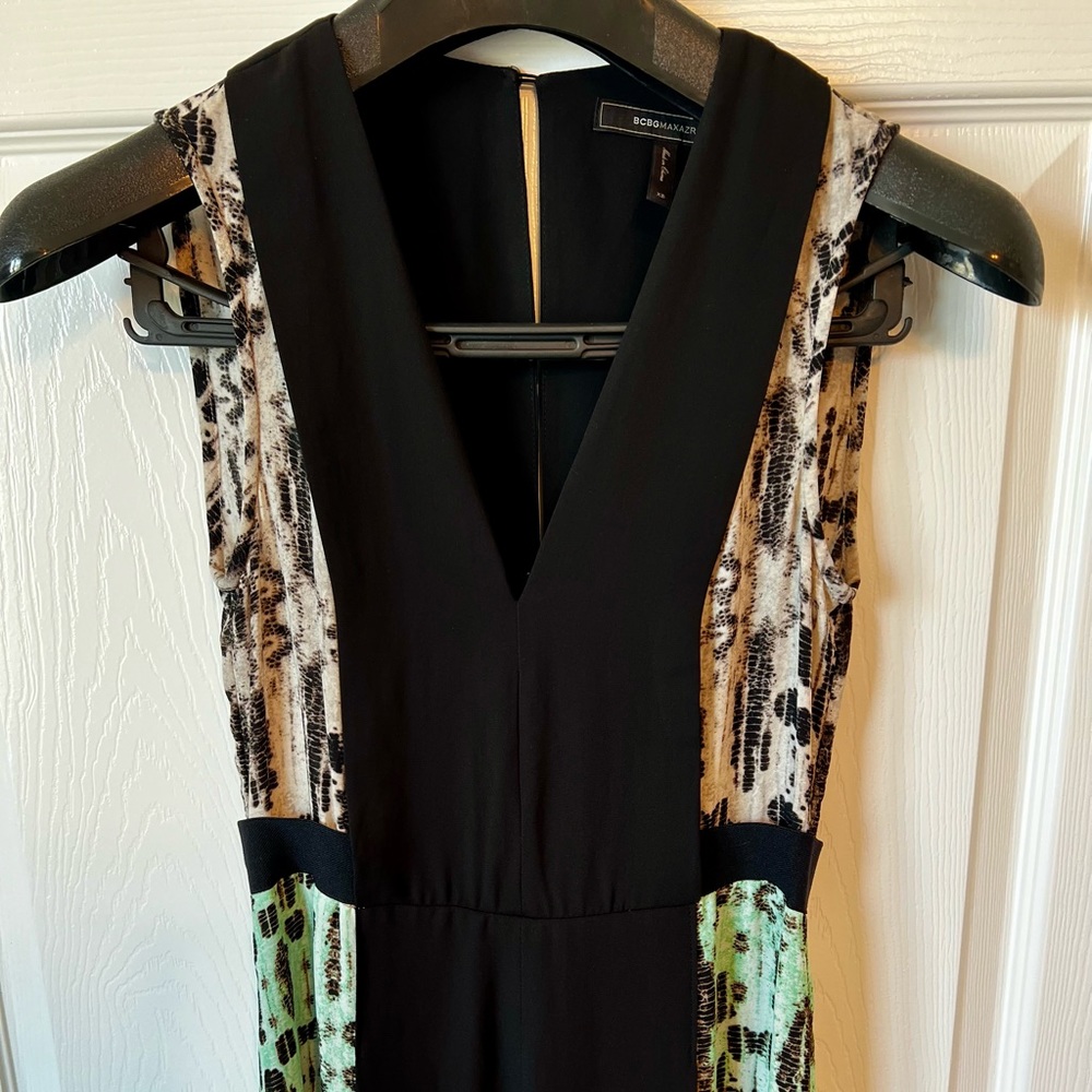 Bcbgmaxazria Green And Black Maxi Dress With Front Slit, Size S